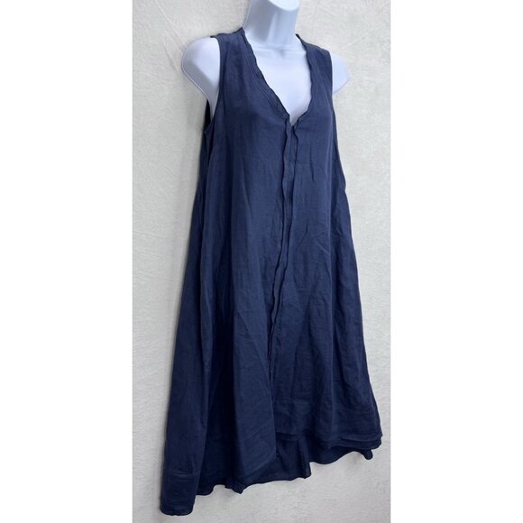 ROSSO35 Women's Navy Blue Linen A Line Dress Size 40 EU Small US - Picture 2 of 15
